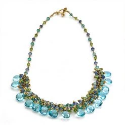 Scully & Scully 18k Gold Blue Topaz Briolette Cluster Necklace