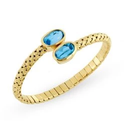 Scully & Scully 18k Yellow Gold & Blue Topaz Oval Basketweave Bracelet