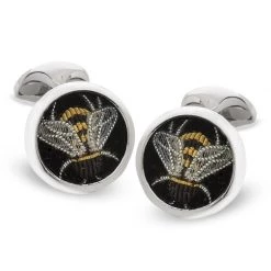 Scully & Scully Sterling Silver Embroidered Bee Cufflinks