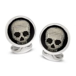 Scully & Scully Sterling Silver Embroidered Skull Cufflinks