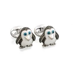 Scully & Scully Sterling Silver Black Spinel Penguin Cufflinks And Studs