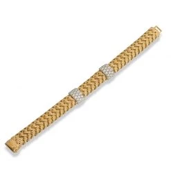 Scully & Scully 18k Yellow Gold & Platinum Diamond Basketweave Bracelet