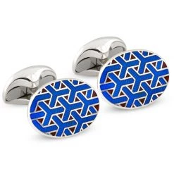 Scully & Scully Sterling Silver "Y" Pattern Navy & Denim Blue Cufflinks