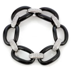 Scully & Scully 18k White Gold Onyx Link And Pave Diamond Bracelet