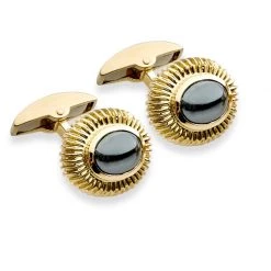 Scully & Scully 18k Gold Ribbed Hematite Cufflinks