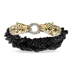 Scully & Scully 18k Yellow Gold Diamond & Spinel Cheetah Head Bracelet