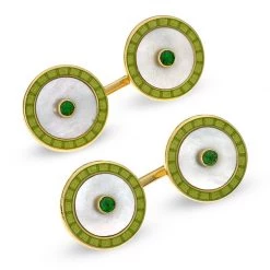 Scully & Scully 18k Gold Cufflinks With Lime Enamel