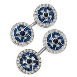 Scully & Scully 18k White Gold Fetter Link Cufflinks With Sapphire And Diamond