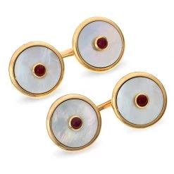 Scully & Scully 18k Rose Gold Mother Of Pearl Cufflinks With Ruby Center