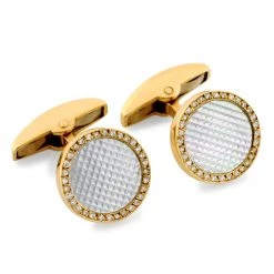 Scully & Scully 18k Gold Textured Mother Of Pearl Diamond Bordered Cufflinks