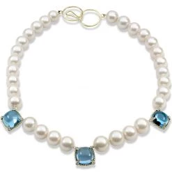 Scully & Scully 18K Swiss Blue Topaz Pearl Necklace