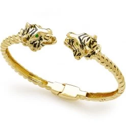 Scully & Scully 18K Gold Double Hinged Tiger Head Bracelet