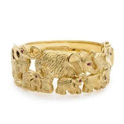 Scully & Scully 18K Yellow Gold Elephant Family With Ruby Cabochon Eyes Bracelet