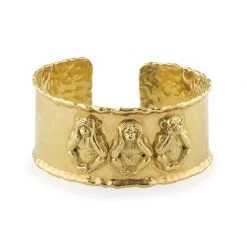 Scully & Scully 18k Yellow Gold See/Hear/Speak No Evil Monkey Cuff Bracelet