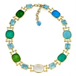 Scully & Scully 18k Yellow Gold Multicolor Venetian Glass & Blue Topaz Necklace