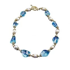 Scully & Scully 18K Gold Blue Topaz & Freshwater Pearl Necklace