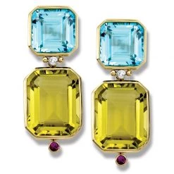 Scully & Scully Blue Topaz And Citrine Drop Earrings
