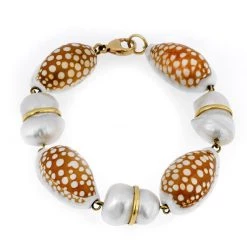 Scully & Scully 18k Gold Cowrie Shell Peanut Pearl Bracelet