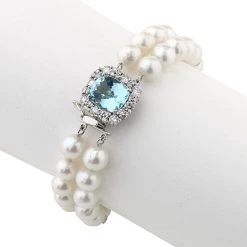 Scully & Scully 18k White Gold Aquamarine & Pearl Bracelet