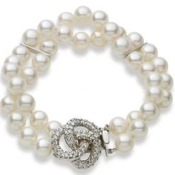 Scully & Scully 18k Diamond Triple Love Knot Pearl Bracelet