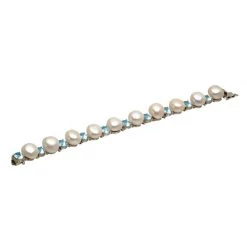 Scully & Scully 18k White Gold Freshwater Pearl & Aquamarine Bracelet