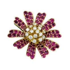 Scully & Scully 18k Yellow Gold Ruby & Diamond Daisy Pin