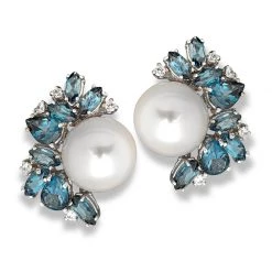 Scully & Scully London Blue Topaz, Diamond & Pearl Spray Earrings -Jewelry Shop unnamed file 197