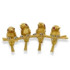 Scully & Scully 18k Gold Four Birds On Branch Pin