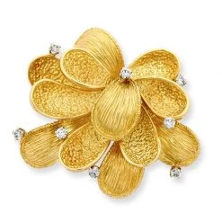 Scully & Scully 18k Gold & Diamond Textured Flower Pin