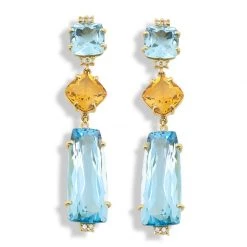 Scully & Scully 18k Gold Blue Topaz & Citrine Drop Earrings