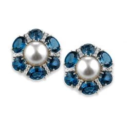 Scully & Scully 18k White Gold Blue Topaz & Mabe Pearl Earrings