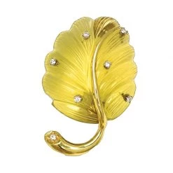 Scully & Scully Lemon Quartz & Diamond Leaf Pin