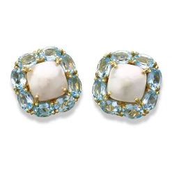 Scully & Scully 18k Gold Blue Topaz & Pearl Cushion Earrings
