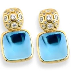 Scully & Scully 18k Gold Diamond & Blue Topaz Earrings