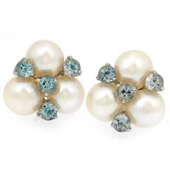 Scully & Scully 18k White Gold Pearl And Sky Blue Topaz Earrings