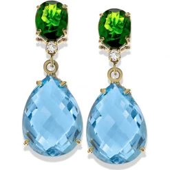 Scully & Scully 18k Gold Chrome Diopside & Blue Topaz Drop Earrings