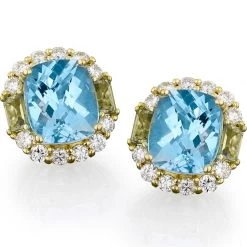 Scully & Scully 18k Yellow Gold Blue Topaz & Peridot Diamond Earrings
