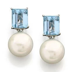 Scully & Scully 18k Sky Blue Topaz & Pearl Earrings