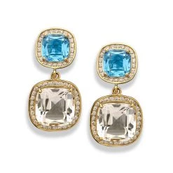 Scully & Scully 18K Gold Crystal And Blue Topaz Diamond Earrings, Posts Only