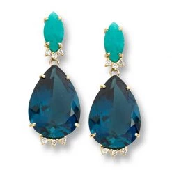 Scully & Scully 18K Gold Pear Drop Blue Topaz & Amazonite Diamond Earrings