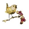 Scully & Scully 18k Yellow Gold Ruby Wren On Branch Pin