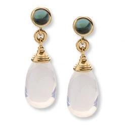 Scully & Scully 18K Gold Moon Quartz Drop With Blue Topaz Earrings, Posts Only