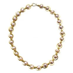 Scully & Scully 22k Gold Roman Link & Pink Pearl Necklace