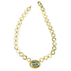 Scully & Scully 18k Gold Planish Chain Aquamarine Pendant Necklace