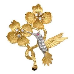Scully & Scully 18k Yellow Gold Hummingbird With Diamonds Pin