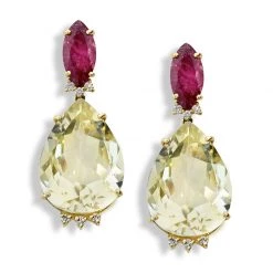 Scully & Scully 18K Gold Pear Drop Citrine & Tourmaline Diamond Earrings