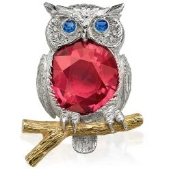 Scully & Scully 18K White Gold And Tourmaline Owl Pin