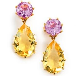 Scully & Scully 18k Gold Pink Topaz & Citrine Tear Drop Earrings