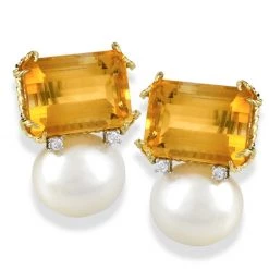 Scully & Scully Octagonal Citrine & Pearl Earrings
