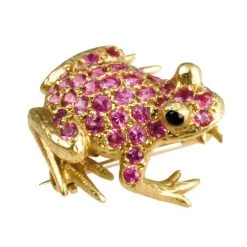Scully & Scully 18k Gold Gemstone Frog Pin